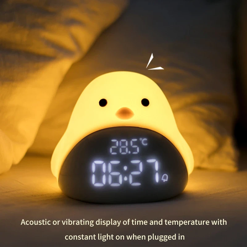 Time Bird Night Light Alarm Clock Cartoon Cute Silicone Touch USB Bedside Lamp LED Night Lamp for Children Baby Kids Gift